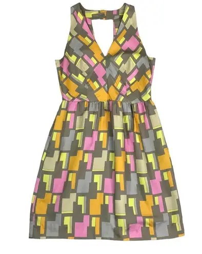 Milly Italian Silk Dress Women 8 Geo Print Boho Feminity Retro Resort Party Y2K