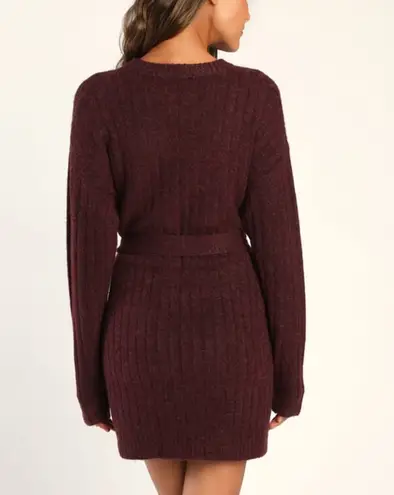 Lulus Burgundy Cable Knit Mini Sweater Dress