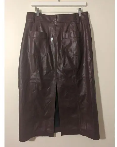 RTR Saunders Brown Faux Leather Slit Midi Skirt Size 14