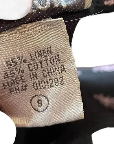 Cotton Connection Linen Black Pink Embroidered Palm Tree Tropical Preppy Dress