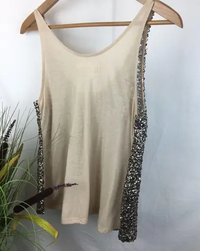 Decree  Tan & Gold Sequins Embellished Tank Top M