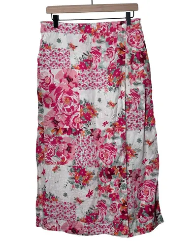 Haute Hippie Wrap Skirt Women's Large Floral 100% Linen Boho Cowgirl Cottagecore Pink