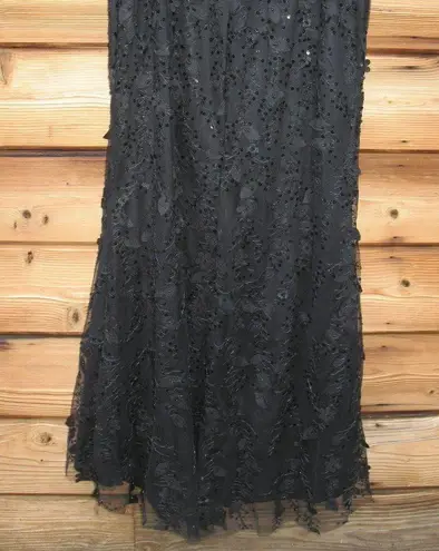 Mac Duggal 20889 Womens Black Sheer Applique Bustier Gown with Feather Straps