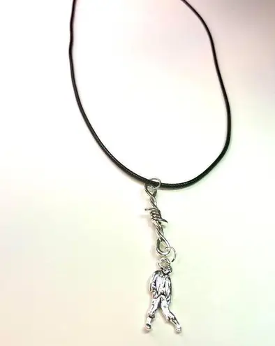 Handmade Y2K Gothic Punk PU leather Necklace , Wire with hanging man zombie pendants