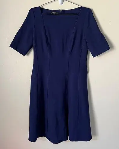 Lafayette 148 Short Sleeve A Line Dress in Navy Blue