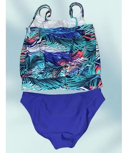 Bcg Tropical Teal/Blue Multicolor Foliage Tankini Swim Top & Bikini Bottoms Size 10