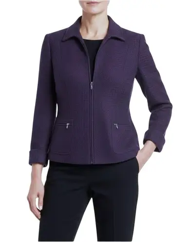 Coldwater Creek Womens Deep Purple Lined Zip Pocket Blazer Professional Chic