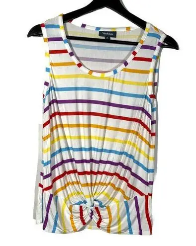 Modcloth  Rainbow Striped Sleeveless Tank Top Front Knot Small White