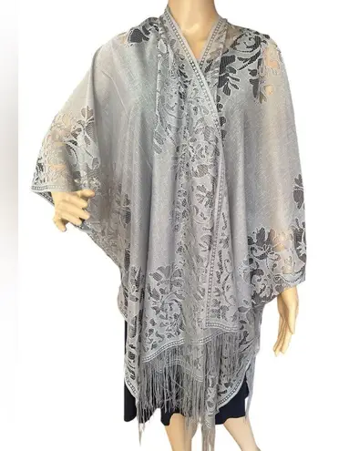 NWT AD 1pc Solid Color Lace Shawl Loose Thin Breathable Tassel Cardigan Grey OS Gray Size undefined