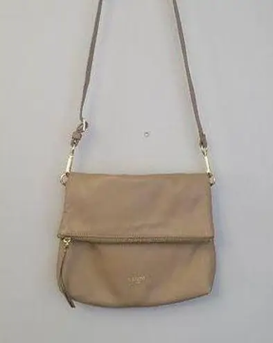 Margot Robbie Fold Over Taupe Leather Crossbody Bag