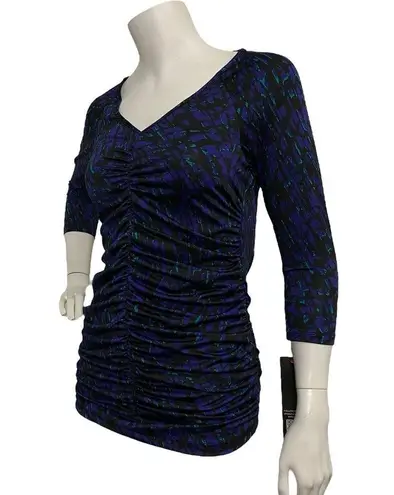 Sofia Vergara Womens Small Purple Black Blue V-Neck Long Sleeve Blouse Chirred