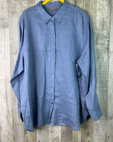 J. Jill Linen Blue XL Button Front Long Sleeve Button Cuff W/Collar Shirt