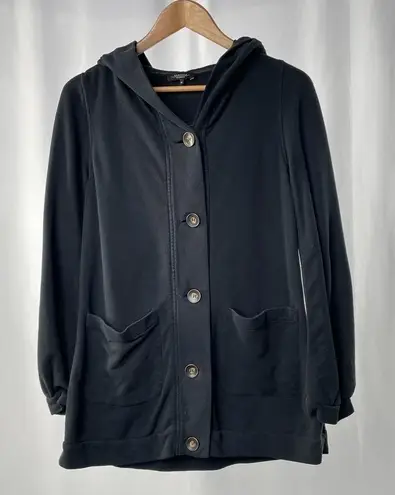Weekend MaxMara Button Front Hooded Lightweight Sweatshirt Jacket in Black Med