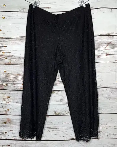 Isaac Mizrahi Live! Size XL Black Floral Lace Overlay Pull On Wide Leg Pants
