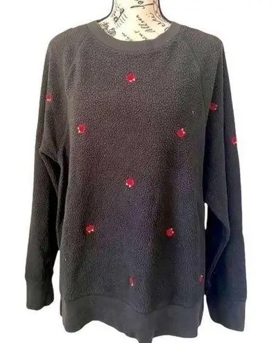 PINK - Victoria's Secret Victoria’s Secret black and red rose fleece sweater Sherpa sweater pullover