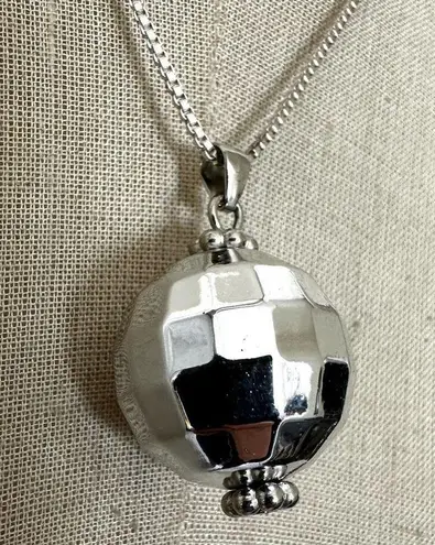 Silver tone Disco ball pendant necklace