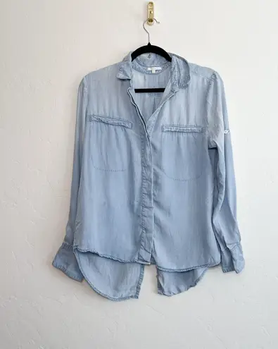 Laju | Collared Button Down Layer Denim Jean Top Shacket in Blue Size M