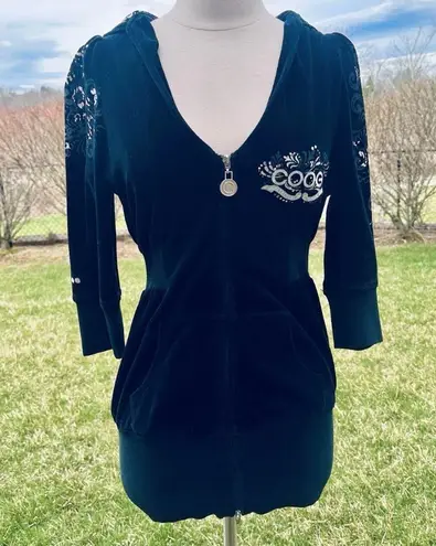 COOGI Velour Embroidered Hoodie Zip Front