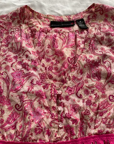 Allison Brittney Floral Pink Beige Barbiecore High Waist Cotton Dress, size M