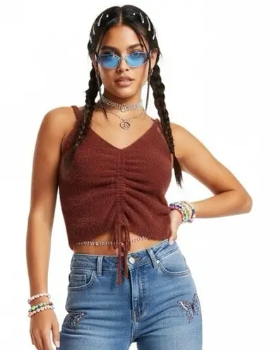 Charmed Hearts NWT Fuzzy Crop Cami Womens L Rust Knit Festival Coquette Y2K
