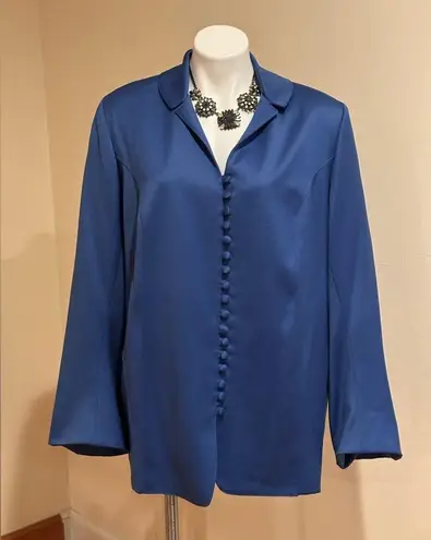 Buttons Jimmy Gamba Blue Vintage Pant Suit Set Sz 16 Fabric Bell Sleeves Collard