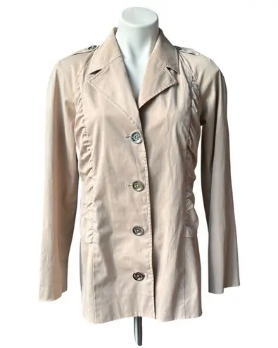 Michael Kors Cream Ruch Detail Short Trench Jacket Back Twist Sash, Sz 8 Tan