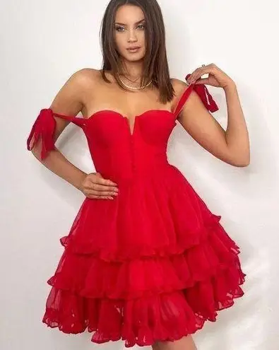 Adeline ADEIRLINA sweetheart neckline true red dress.