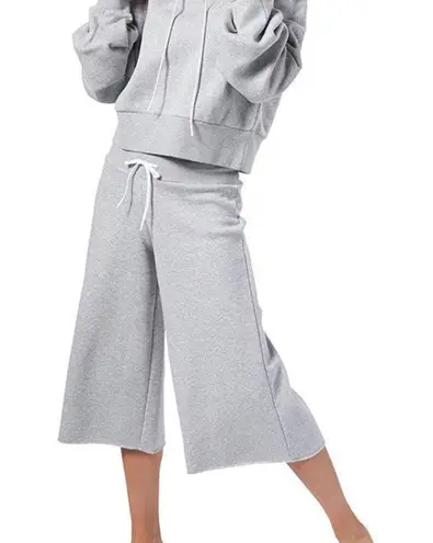 Reebok  Studio High Waisted Wide Leg Cropped Sweatpants Heather Grey Small