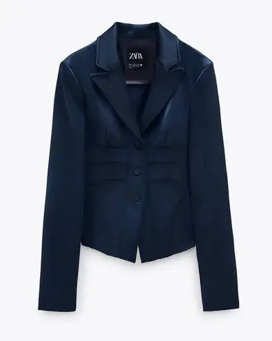 ZARA NWT  LIMITED EDITION Navy Blue Satin Blazer