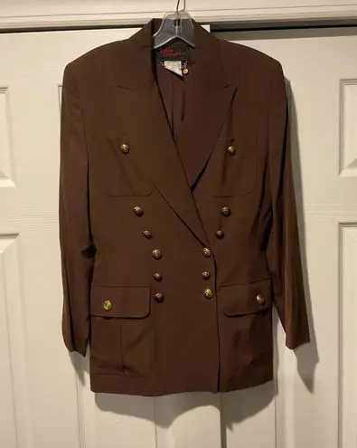 Vintage Lolita Lempicka Couture Vintage Brown Wool Military Suit Jacket Blazer Size 10