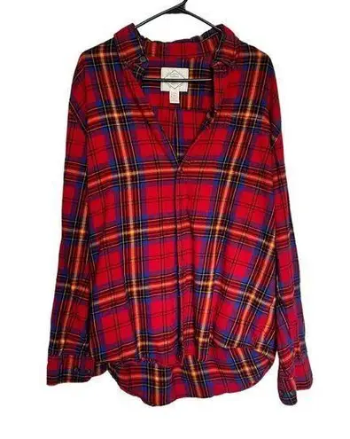 st. john's bay St. John’s Bay Red Oversized Flannel Large Check Size Medium