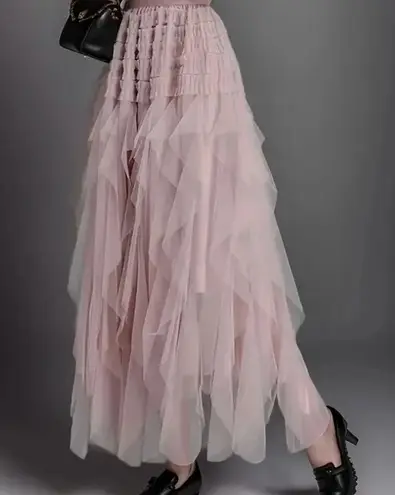 Gypsy Tulle Tiered Maxi Skirt Pink Medium  Boho Fairy Disco Cowgirl Full NEW