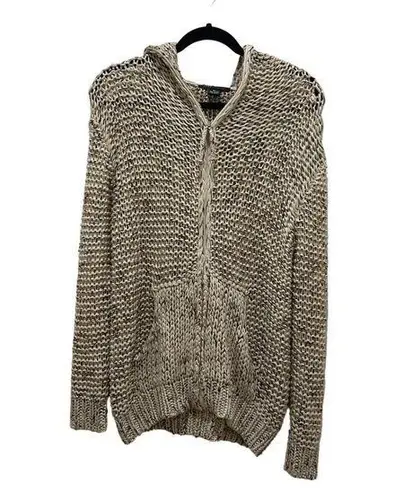 BCBGMAXAZRIA   Cream & Brown Knit Zip Up Hooded Sweater