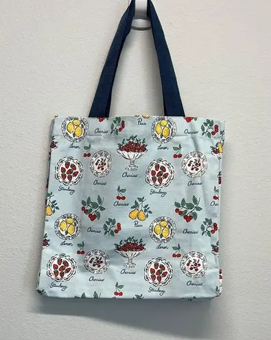 Whimsical Fruit Canvas Tote in Baby Blue w/Navy Handles ππππ
