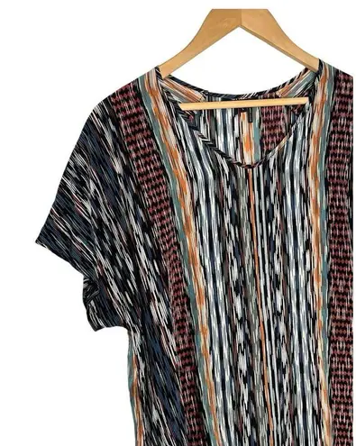 Nic Zoe Top Womens L Silk Short Sleeve Scoop Neck Geometric Slinky Multi