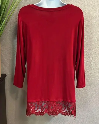 Dress Barn #424  Deep, red, long sleeve lacy, top size large