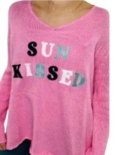 Simply Southern  Pink Sun Kissed Embroidered Vneck Sweater Size Large/XL