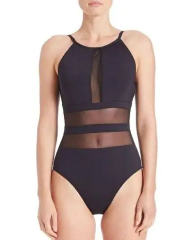 La Blanca Black Mesh Illusion High Neck One Piece Swimsuit, 8