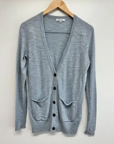 Madewell  Cardigan Size Medium Blue Cotton Blend V Neck Tight Knit