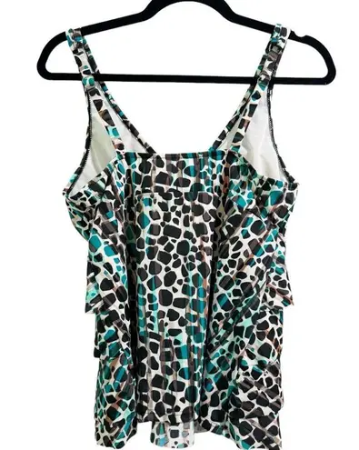 NWT Swim Solutions Floating Islands Tiered Ruffle V Neck Tankini Swimsuit Top 10 White