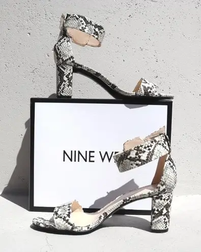 Nine West Snakeskin-Embossed Stack Heel Sandals