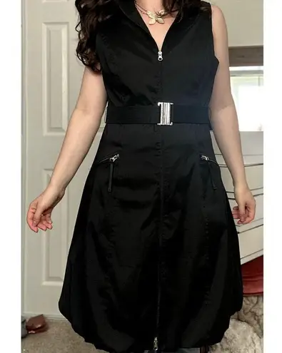 Joseph Ribkoff Sz 12 Black Full Zip Belted Bubble Dress Black Tech Fabric Pocket