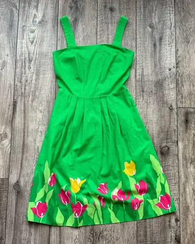 Vintage 1960s Malia Honolulu Hawaiian barkcloth dress Green Size 6