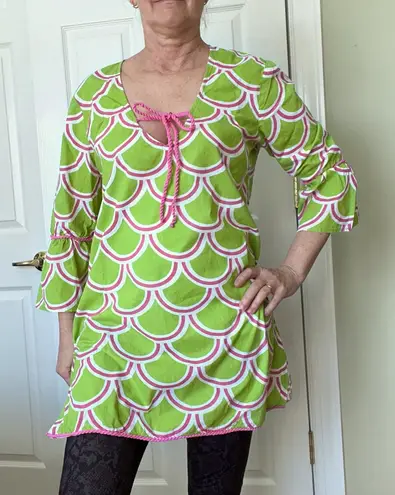 Buckhead Betties Swim coverup green and pink ruffle sleeves M