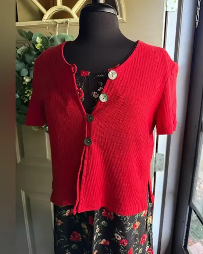 Vintage 90s Studio C floral tank maxi dress cardigan set, size 8 Red