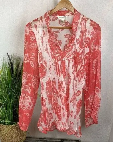 Uniform Orange & White Embellished Sheer Long Sleeve Tunic Top L Size L