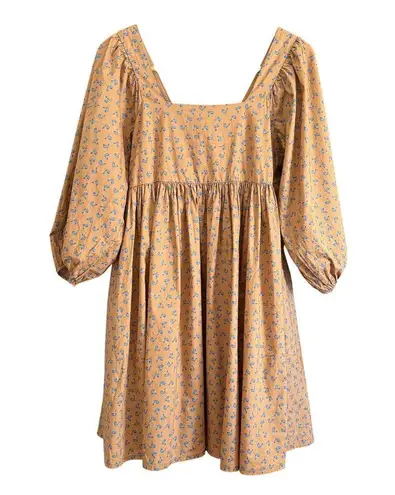 JUST FEMALE Merle Tent Cotton Square Neck Brown Floral Print Dress Extra Small Size XS
