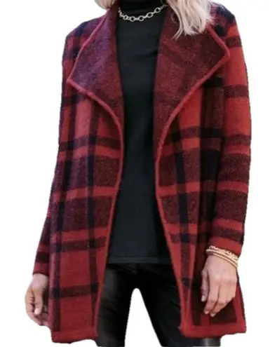 Soft Surroundings Women's Plaid Open Front Long Sleeve Cardigan Sweater Large