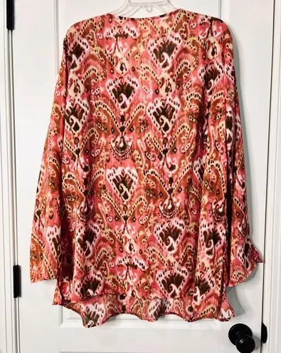 Metro 7 Warm Ikat Brown Pink Tunic Blouse Top Shirt Sz 22/24