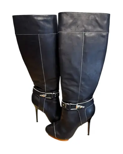 Badgley Mischka Mark & James Danise Black Leather Stiletto Heeled Tall Boots 7